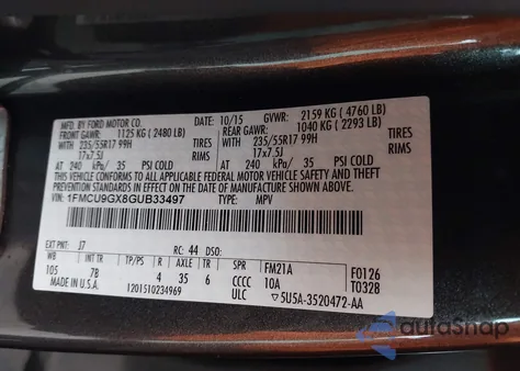 2016 Ford Escape Se z USA, uszkodzony, nr VIN 1FMCU9GX8GUB33497